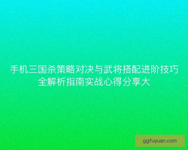 手机三国杀策略对决与武将搭配进阶技巧全解析指南实战心得分享大